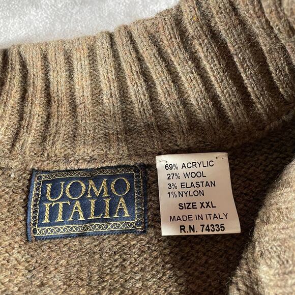 Vintage Uomo Italia Made In Italy Brown Cozy Quarter Zip Sweater - Picture 3 of 4